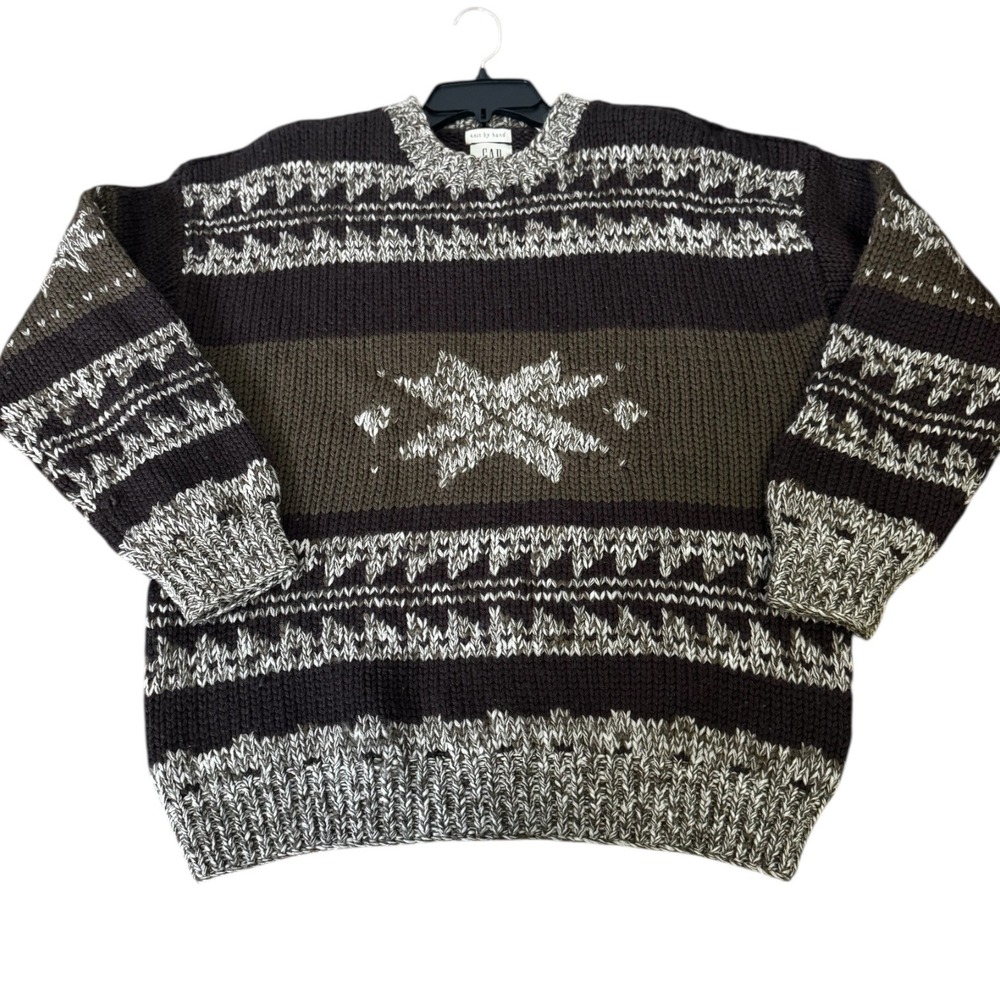 Vintage GAP Men's Hand‎ knit Wool Fair Isle Sweater Size S